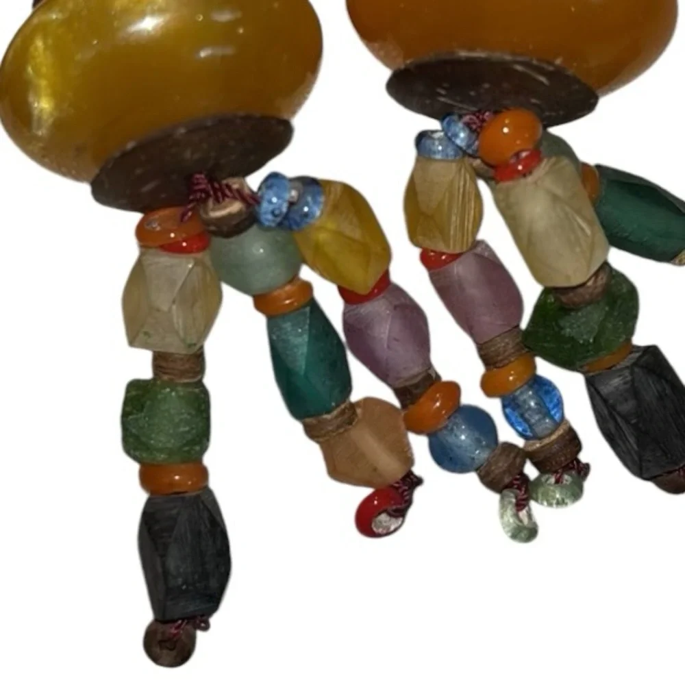 4 Pier 1 Napkin Rings Beaded Multicolor Vintage Chunky Bold
